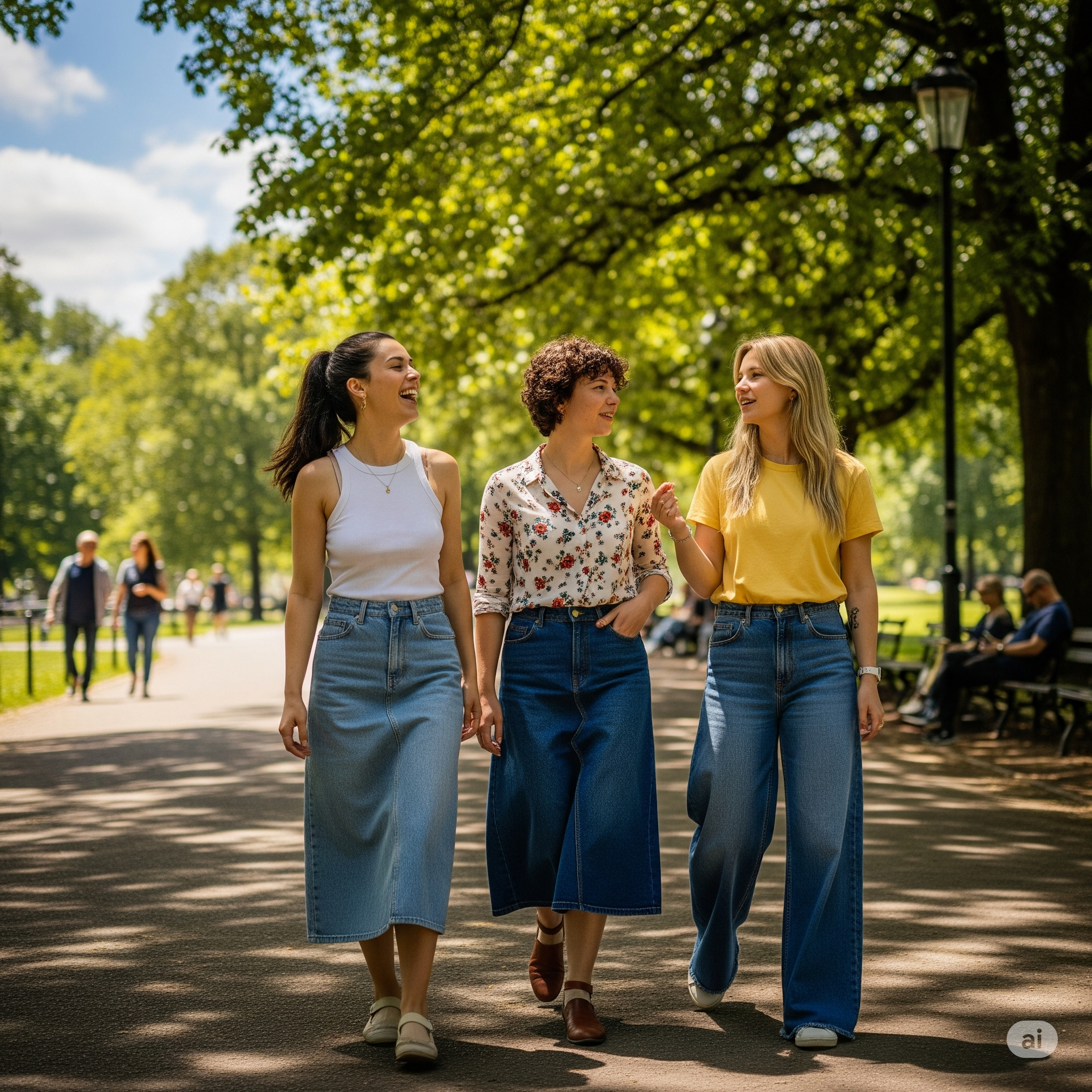 Falda Kensie Mid-Rise de Denim Azul Claro u Obscuro con Estilo Vintage