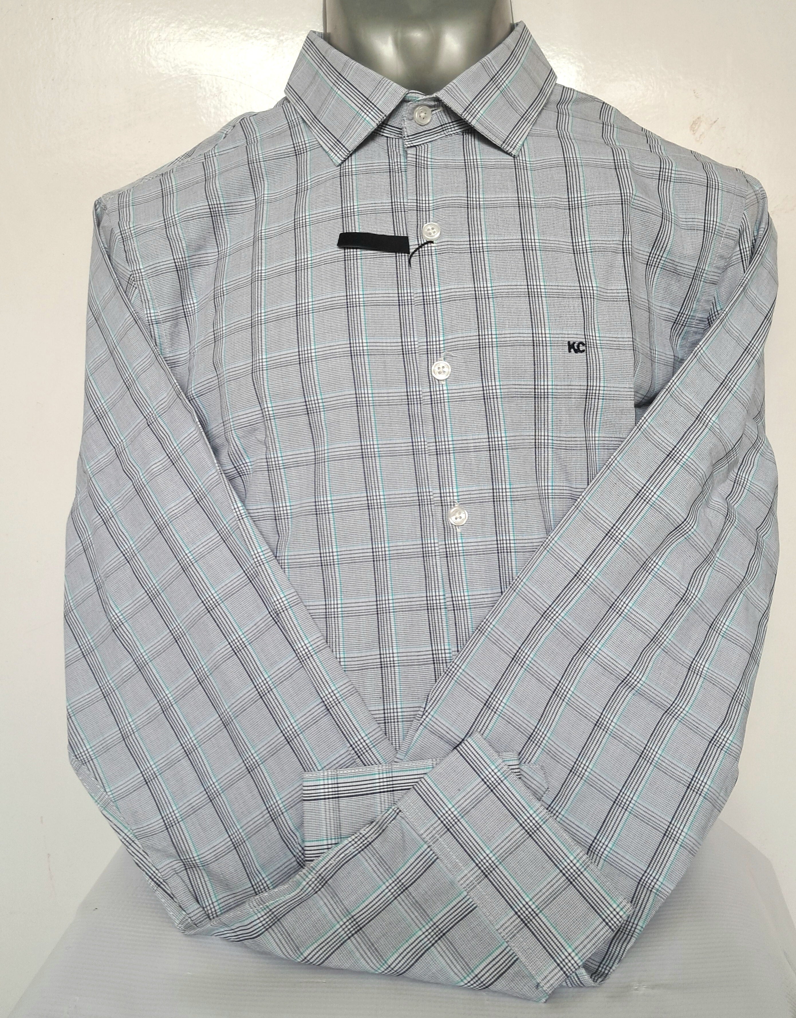 Kenneth Cole - Camisa - Slim Fit - Cuadros Grises - Algodón Premium