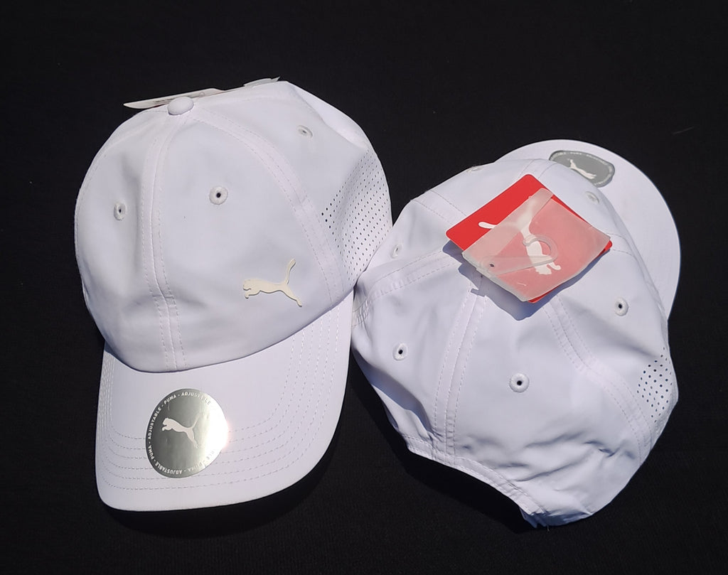 Gorra deportiva Puma DE-91074 blanca original. Ventilación lateral microperforación láser. Unitalla ajustable, unisex. Ligera y de secado rápido. Minicostos RM.