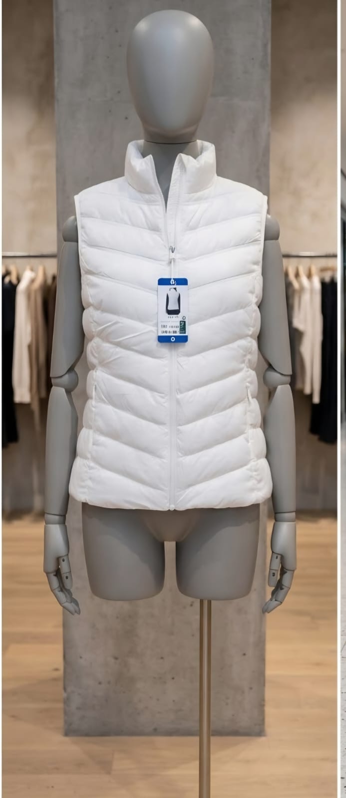 Chaleco acolchado ultraligero 32° Degrees Heat talla G en blanco. Tecnología térmica, patrón acolchado en zig-zag. Cuello alto, cremallera frontal. Minicostos RM.