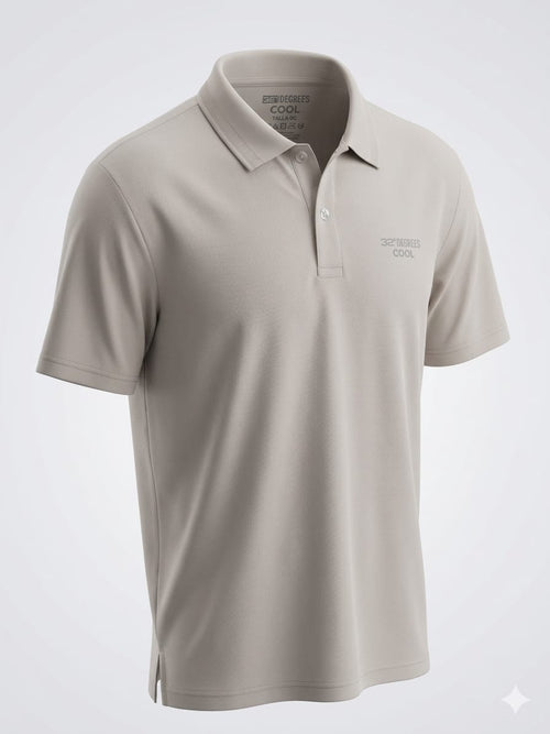 Playera tipo polo 32° Degrees Cool en beige. Tecnología de secado rápido y absorción de humedad. Tacto ultra suave, ligera. Nueva. Minicostos RM.