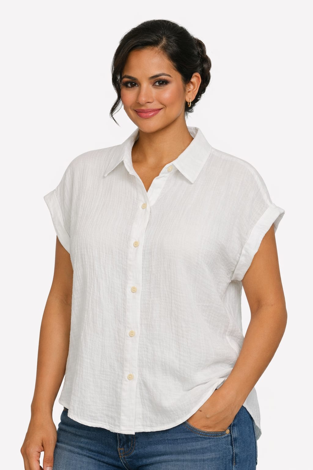 Camisa Blanca Jessica Simpson Original | Diseño Texturizado | Talla M | Nueva