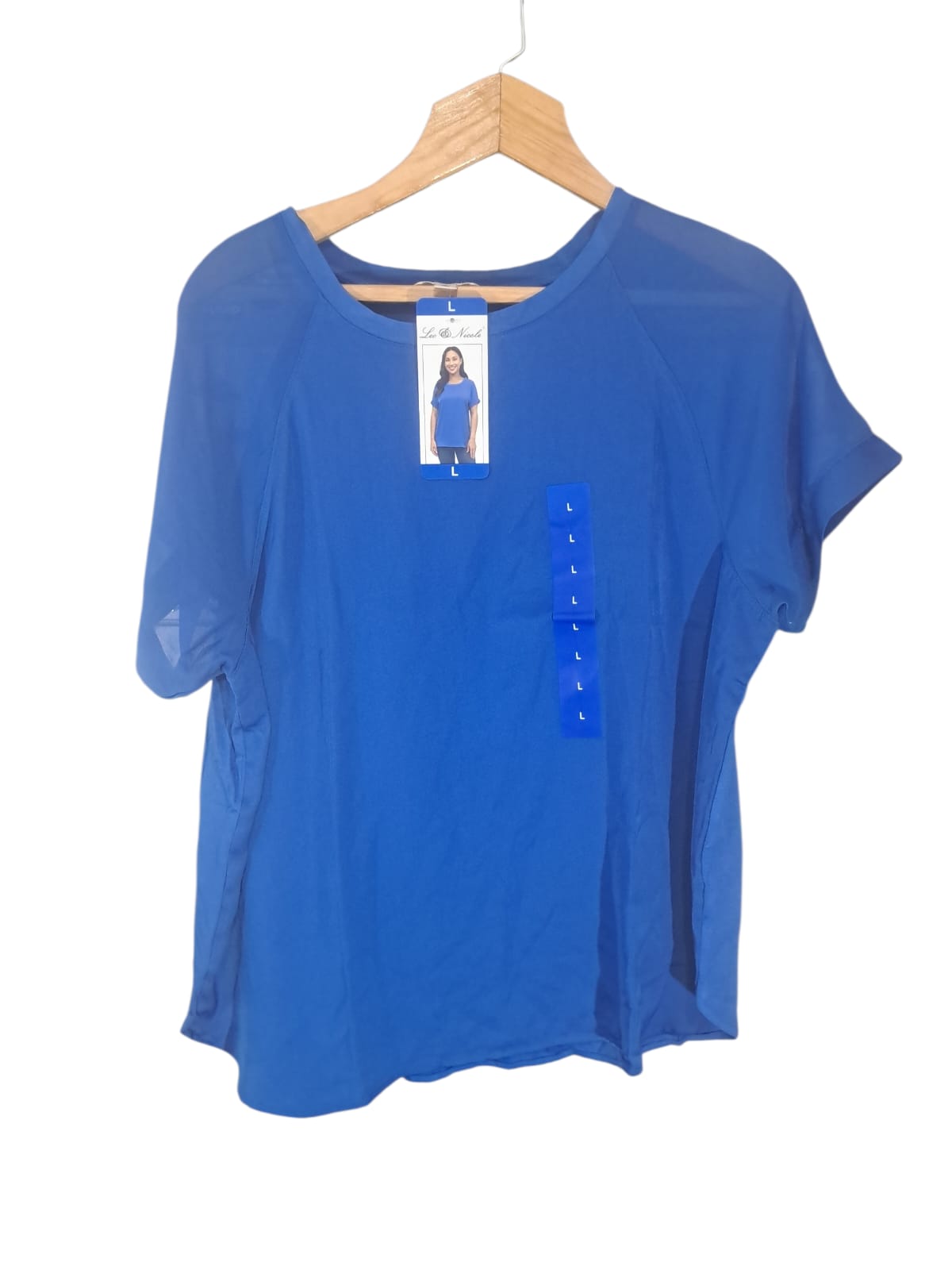 Blusa Elegante Leo Nicole para Dama | Azul Eléctrico y Rojo | Nueva | Tallal L