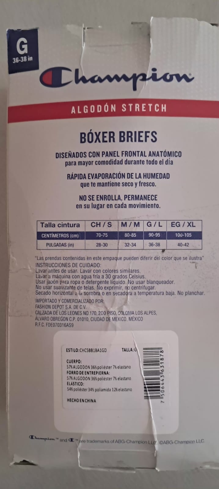 Pack de 5 Bóxers Champion para Caballero | Everyday Comfort | Tallas CH y G