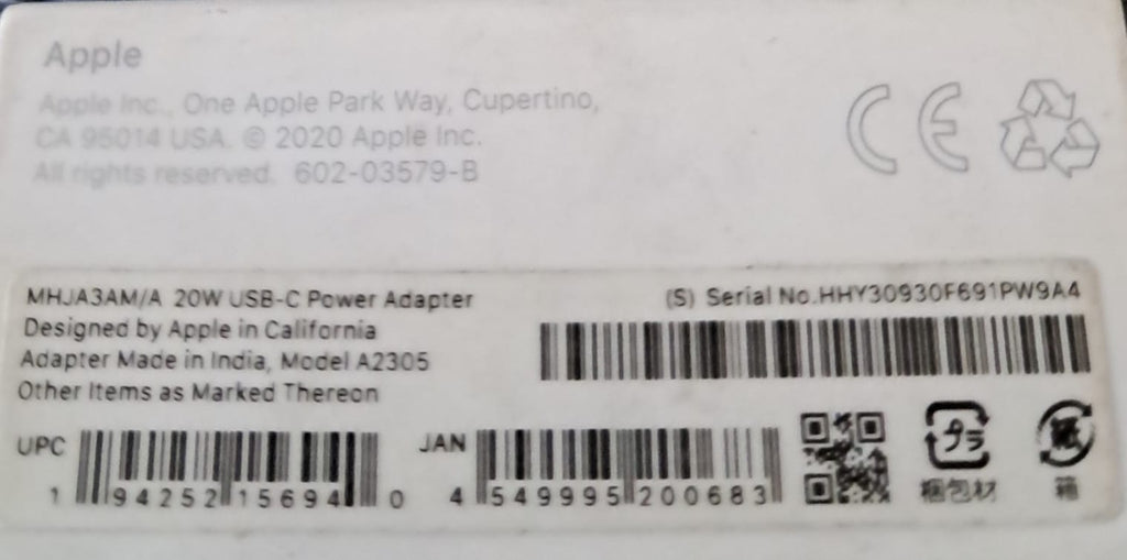 Cargador Apple 20W USB-C Power Adapter | Nuevo en Caja