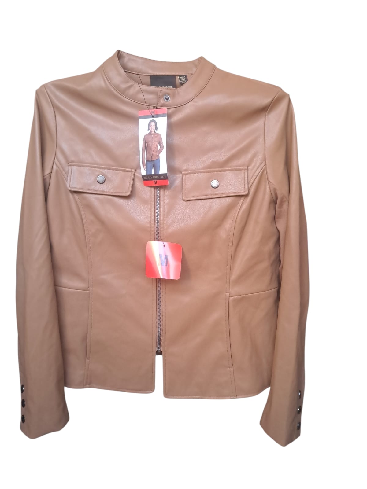 Chamarra Weatherproof Dama | Estilo Piel Color Miel y Negro | Tallas M y XL