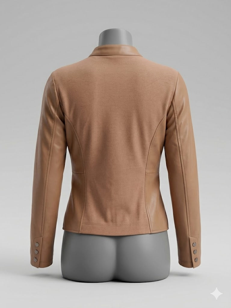 Chamarra Weatherproof Dama | Estilo Piel Color Miel y Negro | Tallas M y XL
