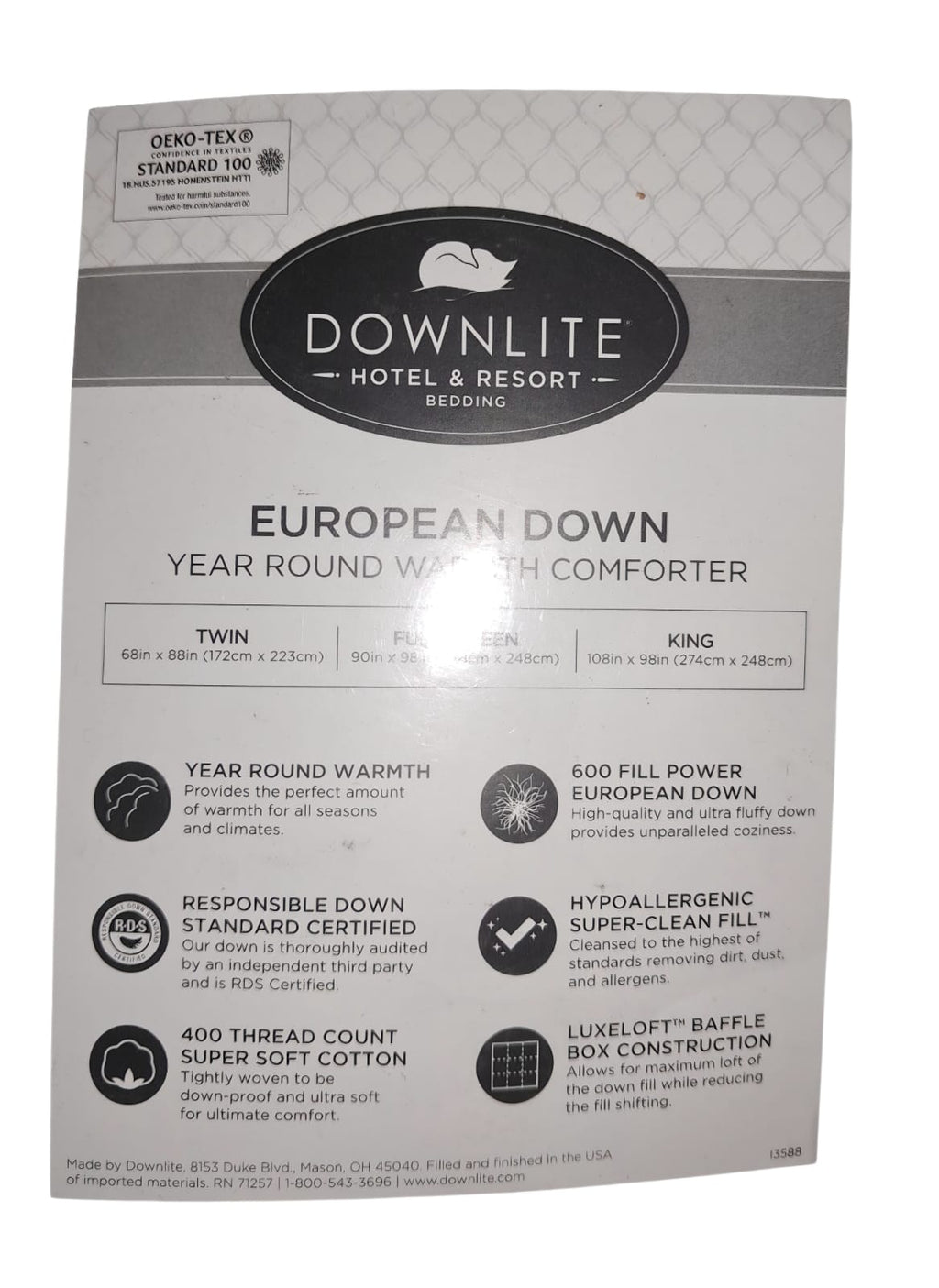 Edredón de Pluma de Ganso Europeo Downlite King | Confort Todo el Año