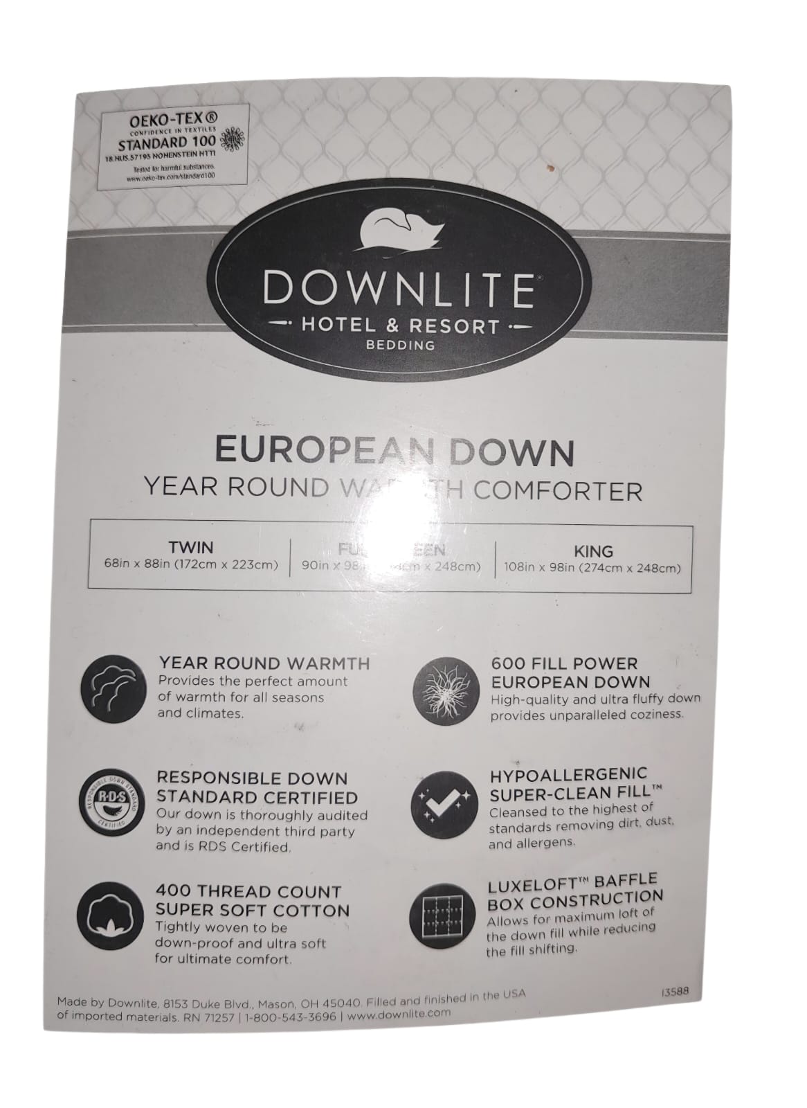 Edredón de Pluma de Ganso Europeo Downlite King | Confort Todo el Año