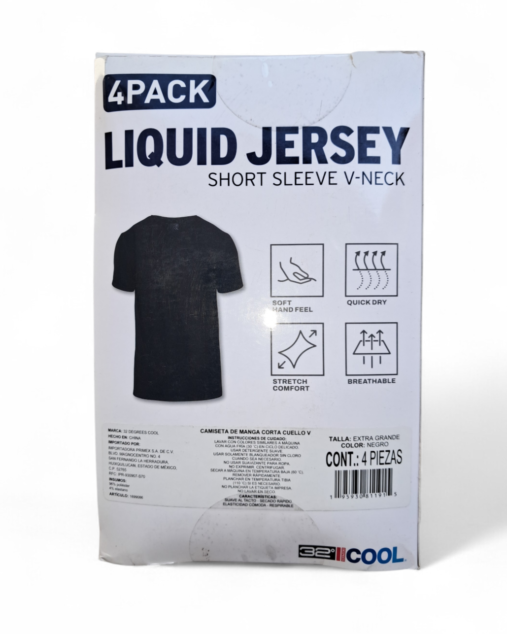 Camiseta manga corta cuello reducido en V, 32° Degrees Cool 4Pack