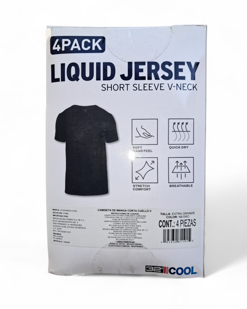 32 Degrees Cool - Camisetas - Pack 4 - Cuello V - Talla XL - Secado Rápido