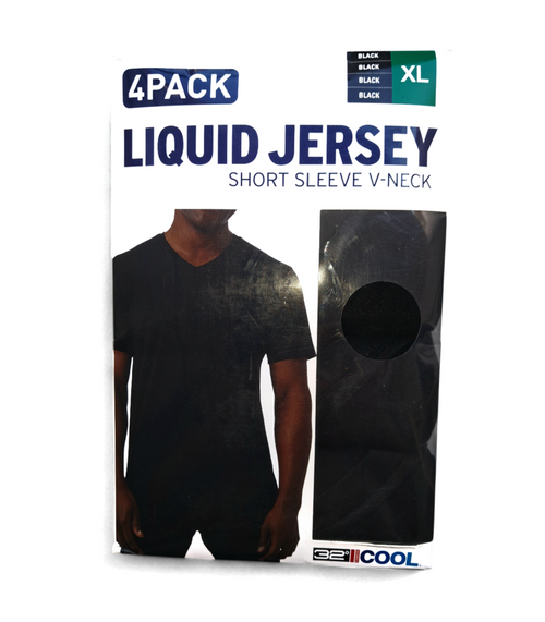 Pack 4 camisetas 32° Degrees Cool cuello V manga corta. Tecnología quick dry, 96% poliéster 4% elastano. Talla extra grande (XL). Ropa técnica. Minicostos RM.