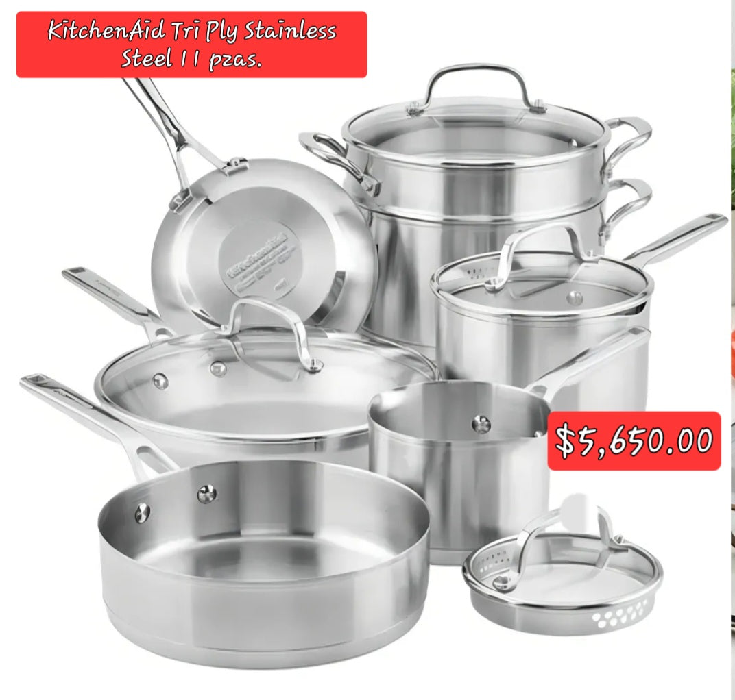 KitchenAid - Batería de Cocina - 11 Piezas - Acero Inoxidable