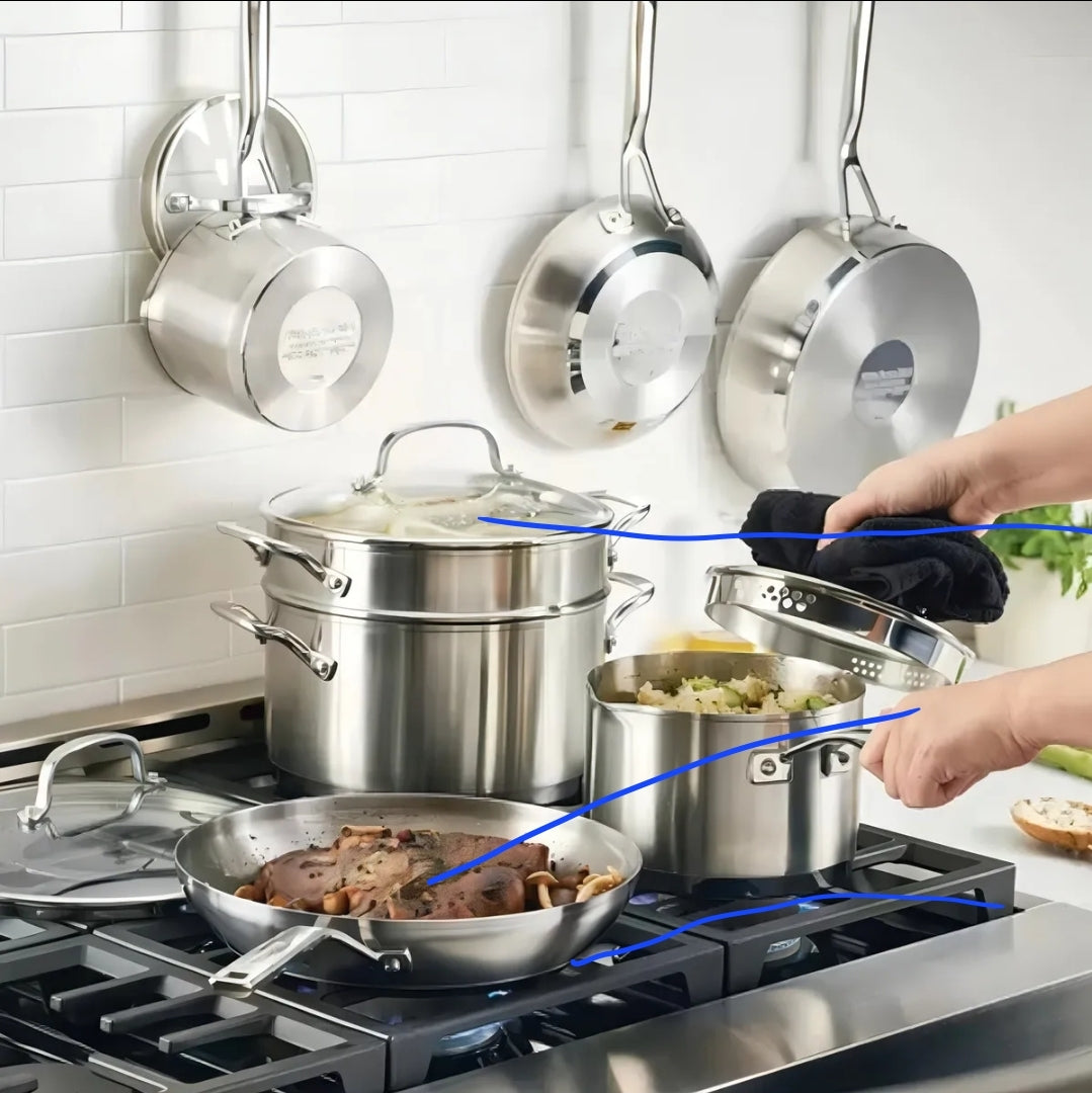 KitchenAid - Batería de Cocina - 11 Piezas - Acero Inoxidable