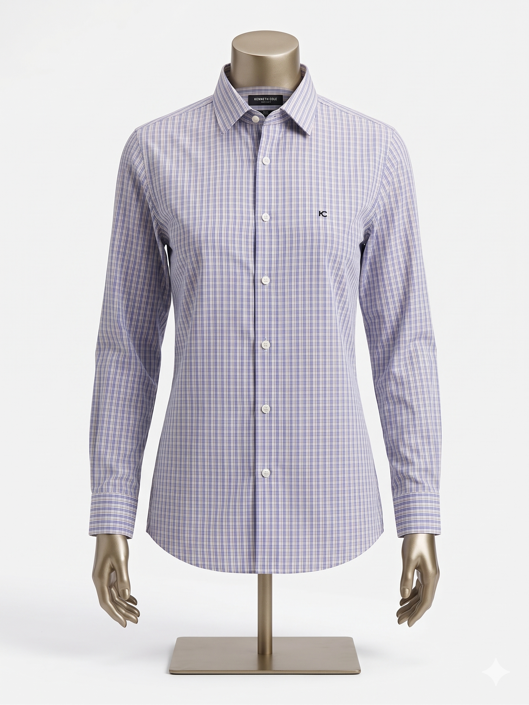 Kenneth Cole - Camisa - Slim Fit - Cuadros Grises - Algodón Premium
