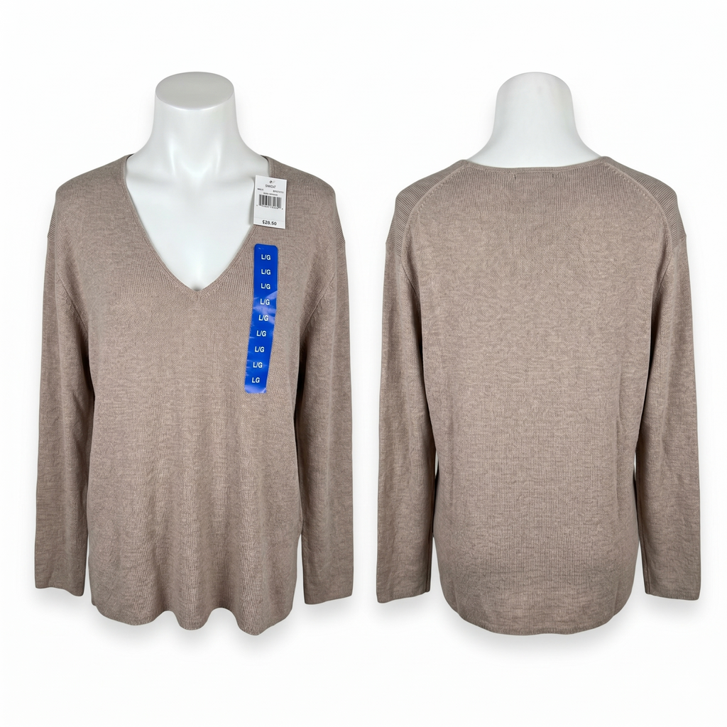 Splendid - Suéter - Punto Fino - Escote en V - Taupe - Talla G