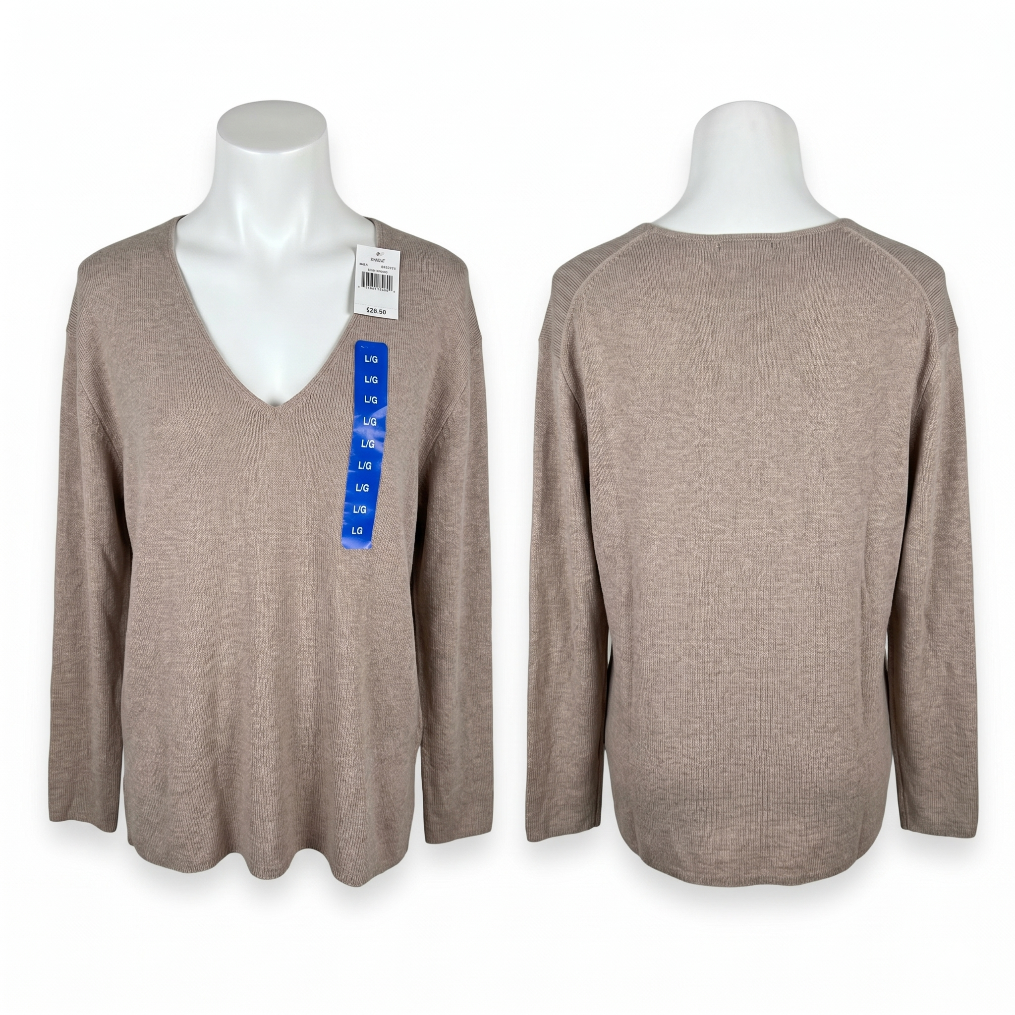 Splendid - Suéter - Punto Fino - Escote en V - Taupe - Talla G