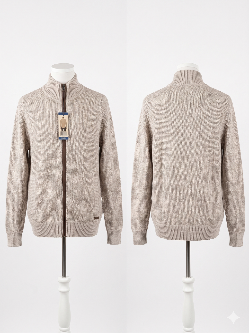 Buffalo - Cárdigan - Beige Jaspeado - Punto Texturizado - Talla G