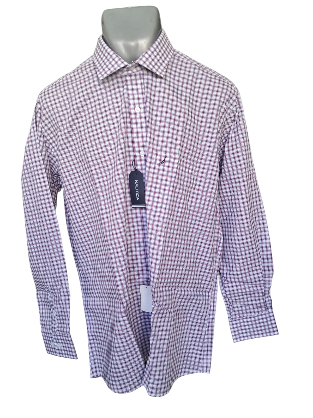 Nautica - Camisa Manga Larga - Cuadros Rojo/Azul - Talla XL