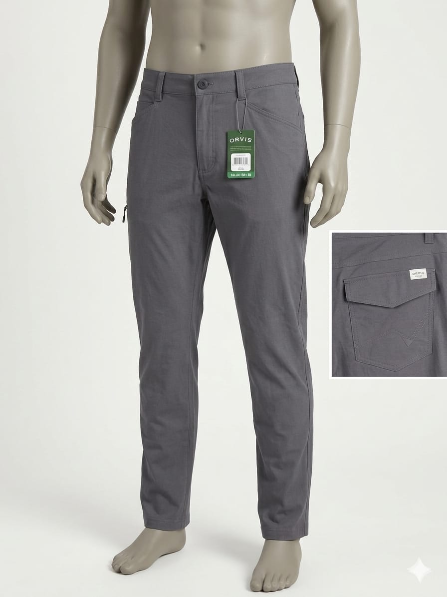 Pantalón Orvis de 5 bolsillos talla 38x30. Mezcla de nylon duradero con toque de stretch. Resistente, ideal para uso diario o aire libre. Nuevo. Minicostos RM.