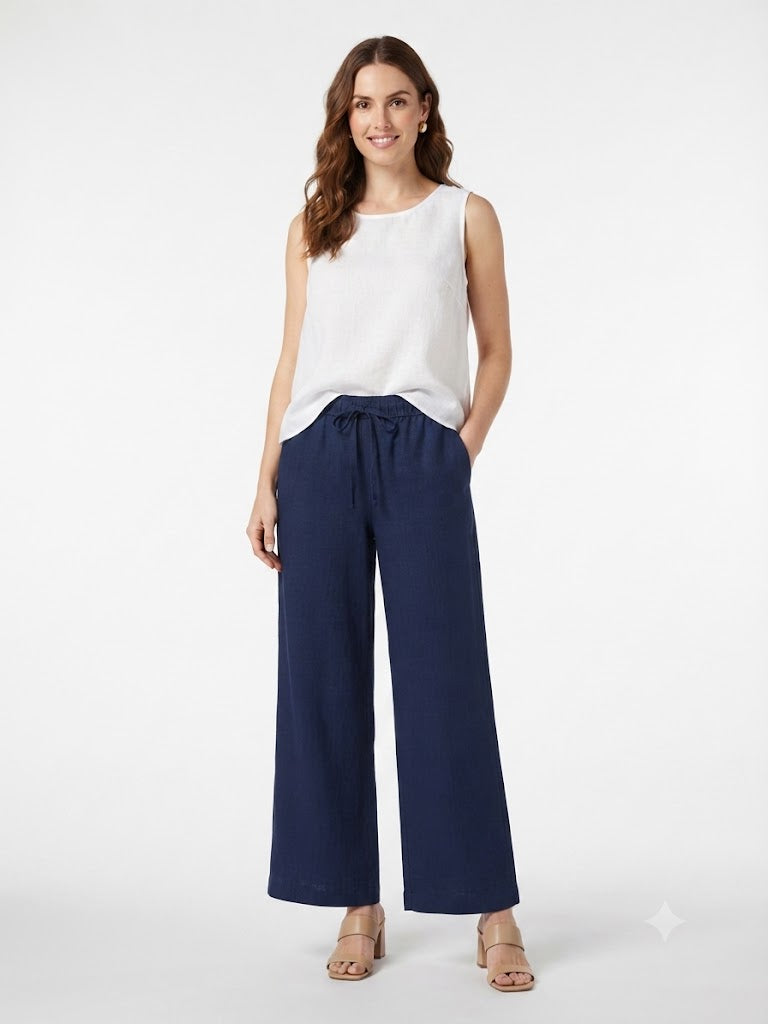 Pantalón Casual Briggs para Mujer | Lino / Rayon| Azul, Beige y Rayado