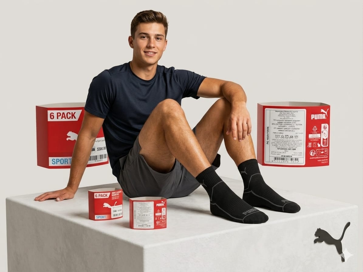Calcetines Puma Men's Sport Quarter | Pack 6 Pares | Negros | Nuevos