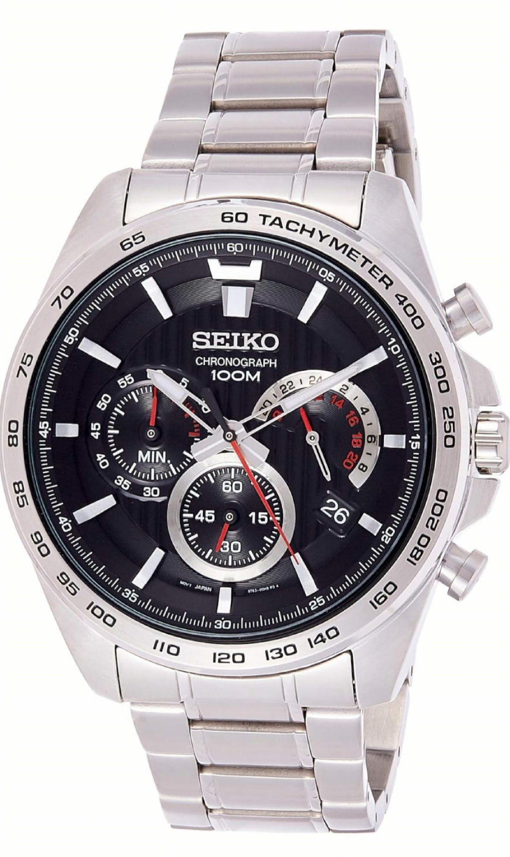 Reloj deportivo Seiko original con cronógrafo y taquímetro. Diseño elegante y casual. Precisión y estilo para el hombre moderno. Nuevo. Minicostos RM.