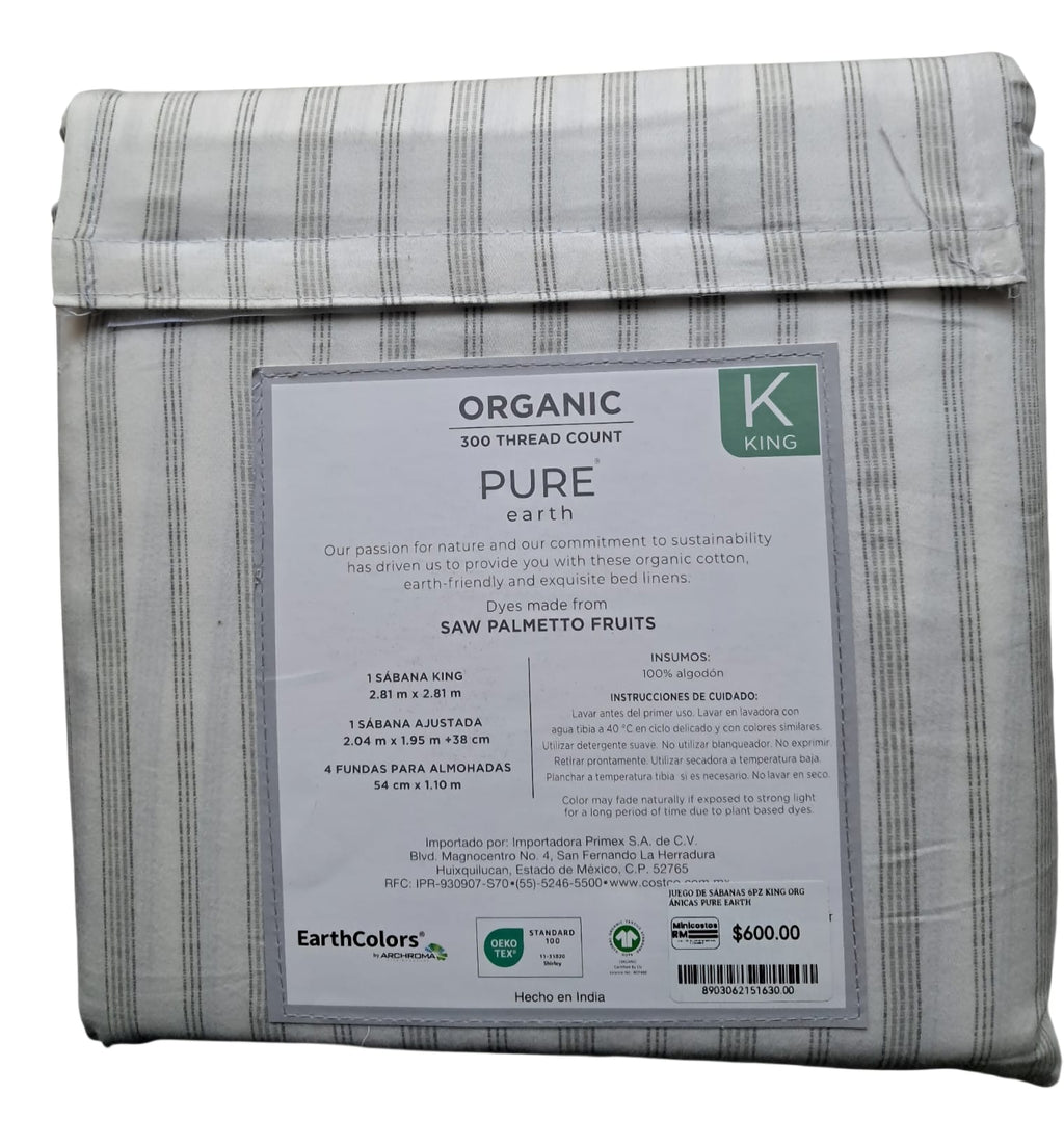 Pure Earth - Sábanas - King Size - 100% Algodón Orgánico - 300 Hilos