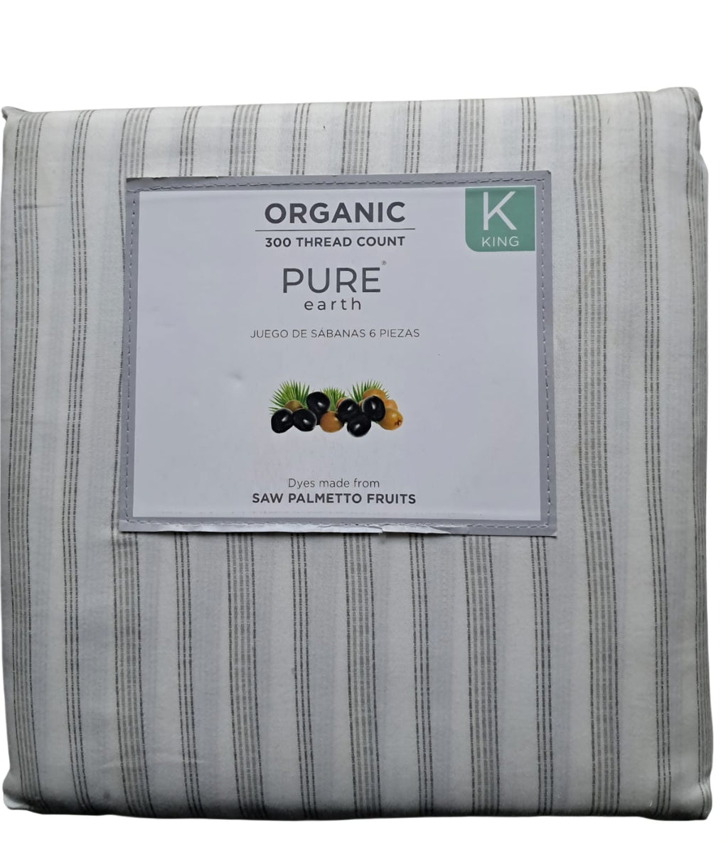 Juego sábanas Pure Earth King Size. 100% algodón orgánico certificado 300 hilos. Suavidad sedosa, transpirable. Libre de químicos y pesticidas. Minicostos RM.