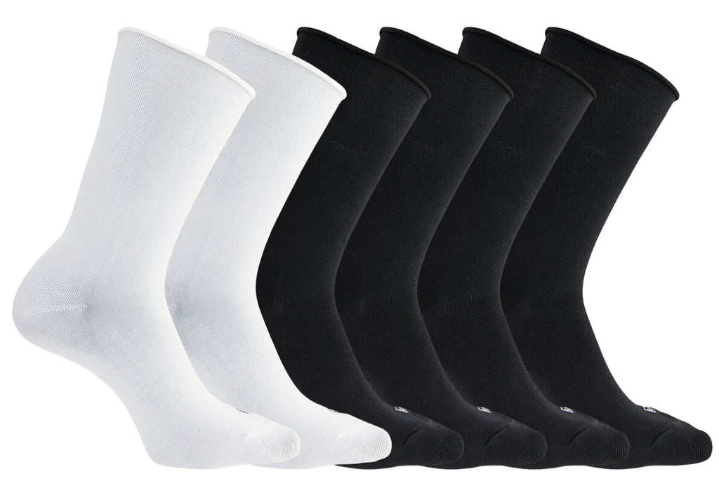 6-Pack K-Bell Calcetines de Tela Modal con Borde Enrollado y Heiq Smart Temp (Blanco/Negro, Unitalla)