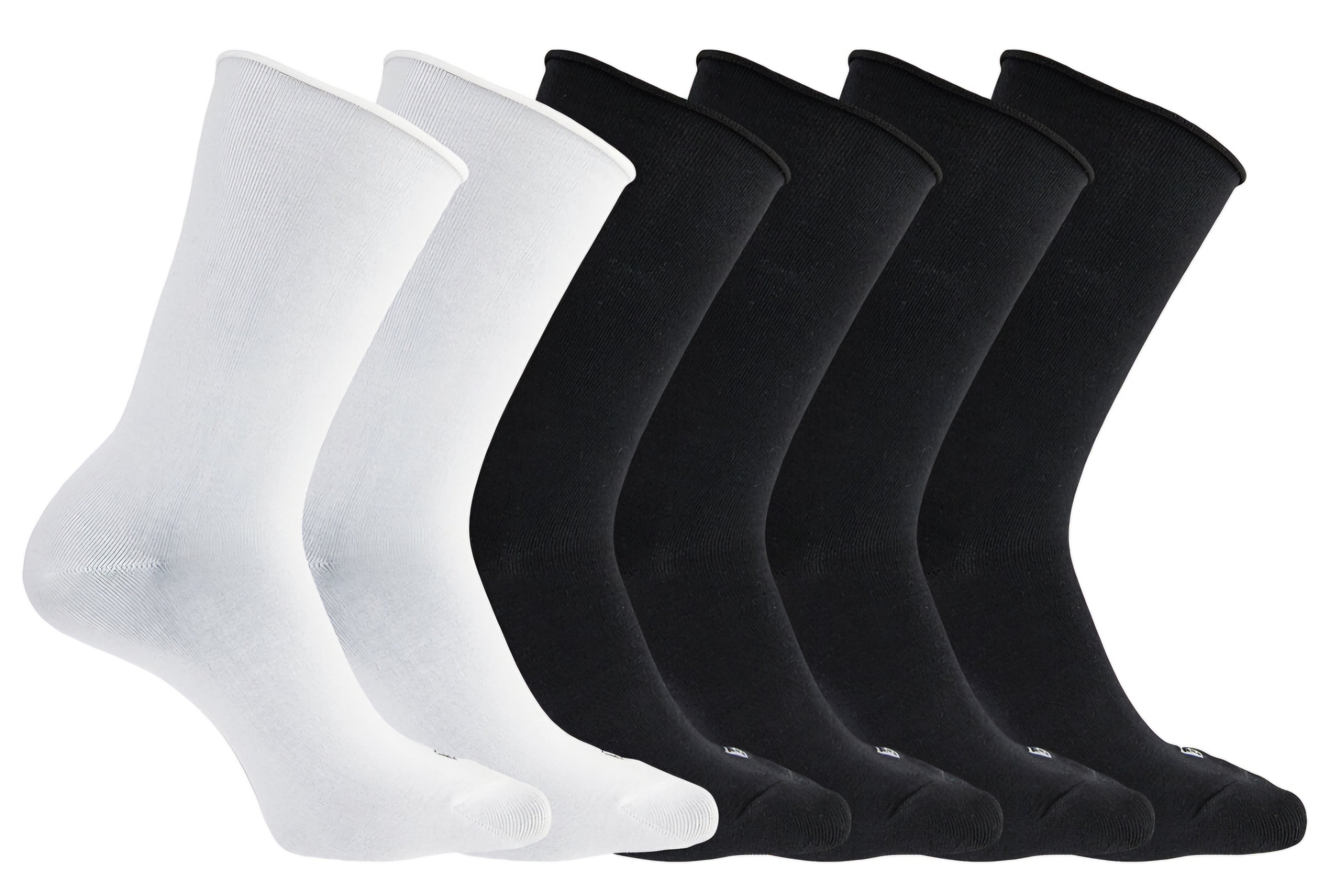 6-Pack K-Bell Calcetines de Tela Modal con Borde Enrollado y Heiq Smart Temp (Blanco/Negro, Unitalla)