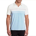 Playera polo English Laundry bloques de color. Blanco con degradado líneas azules, detalle rojo. Tejido que mantiene forma y frescura. Nueva. Minicostos RM.