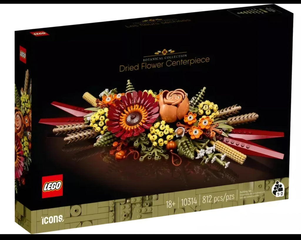 LEGO Icons 10314 centro de flores secas. Set construcción avanzada para adultos. Diseño dividido para construir entre dos. Colgable o combinable. Minicostos RM.