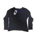 Suéter Frye 100% algodón para dama talla L en negro. Acabado festoneado en cuello y puños, bordado delicado. Frescura natural. Minicostos RM.