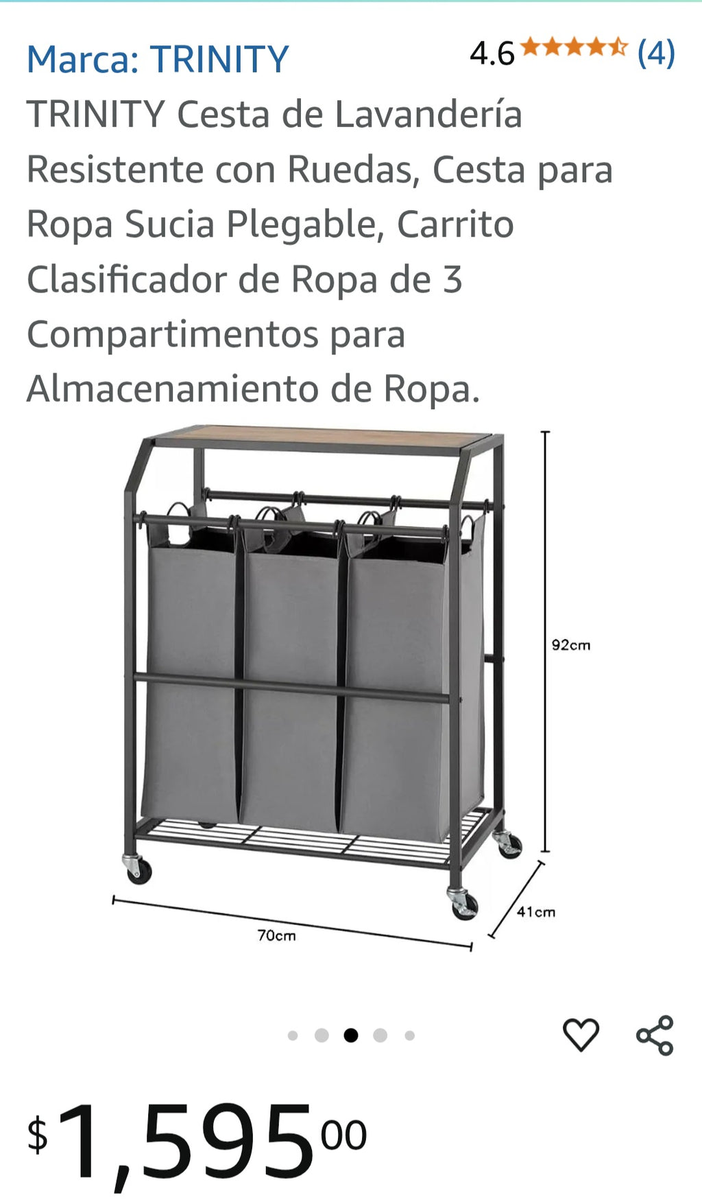 Trinity - Clasificador de Ropa - 3 Bolsas - Con Ruedas