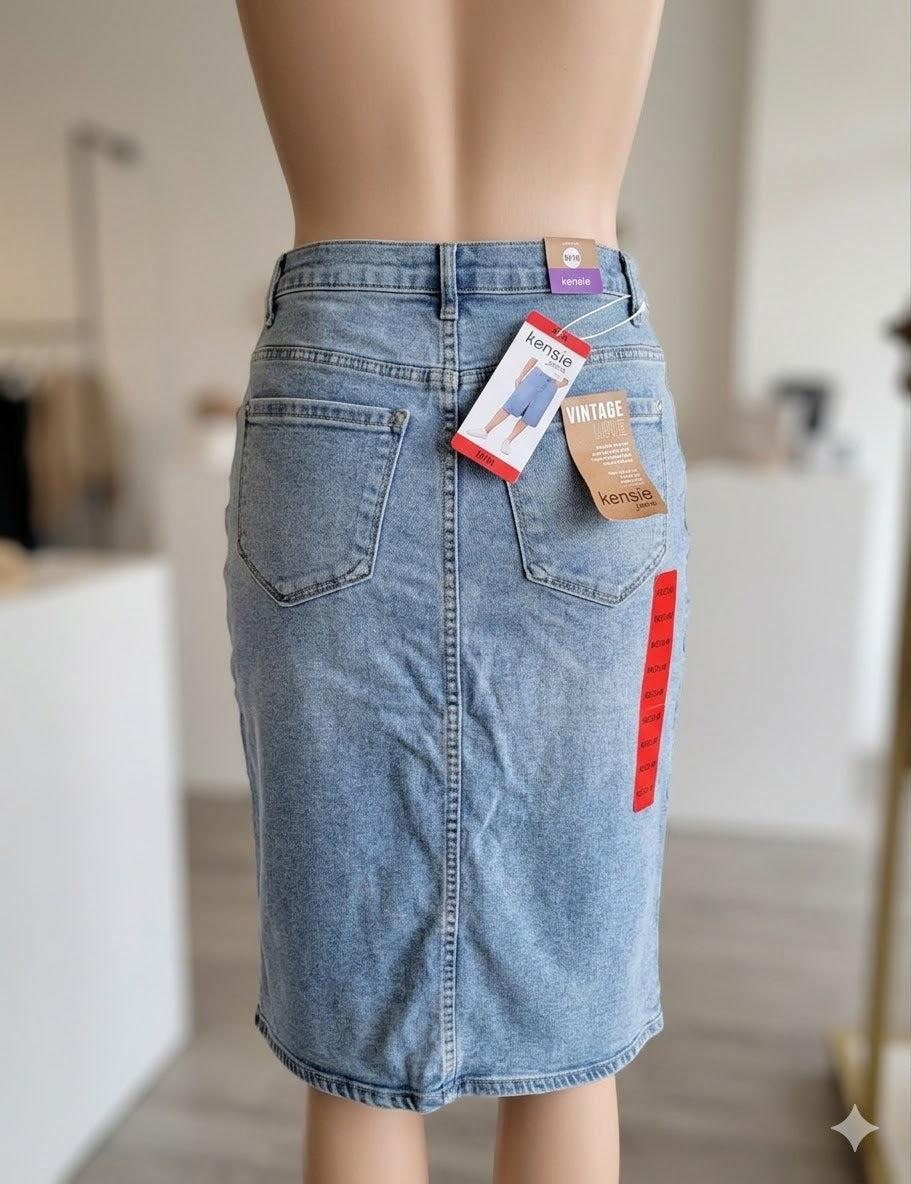 Falda Kensie Mid-Rise de Denim Azul Claro u Obscuro con Estilo Vintage