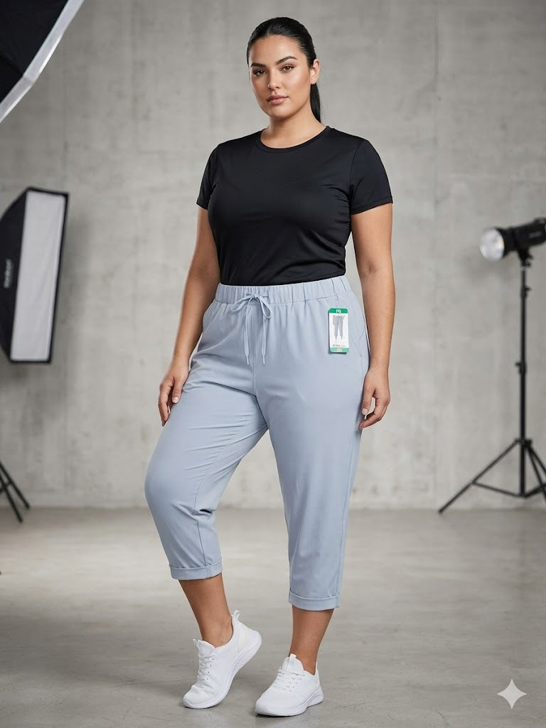 antalón Capri para Tallas Grandes (Curvy) - Crema o azul celeste- Cintura Fruncida y Cordón