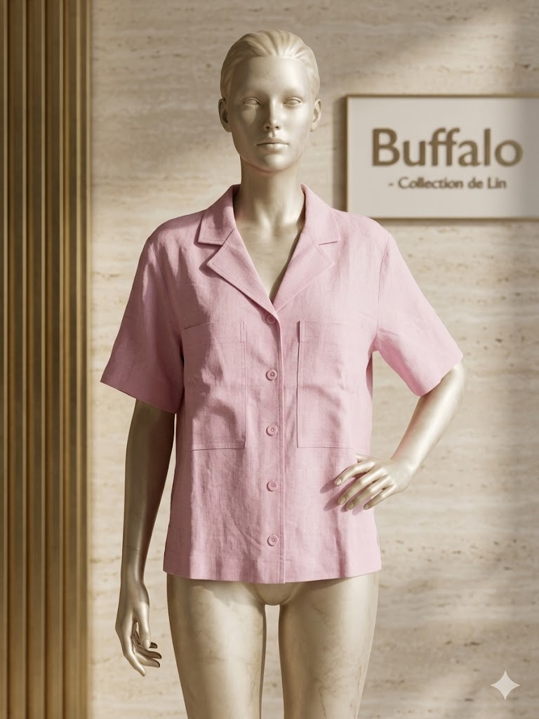 Buffalo - Blusa - Lino - Estilo Camisero - Rosa
